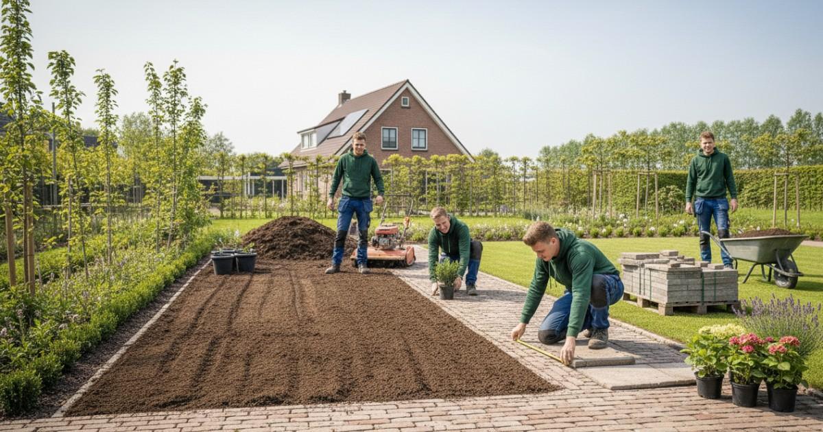 Voor en na tuinaanleg project in de regio Hilversum